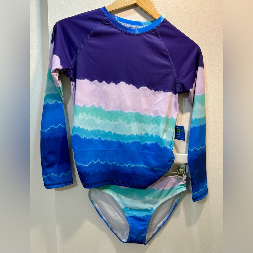 Rockets of Awesome Girls Rashguard Two-Piece Swim Set in Blue and Purple Sz 14